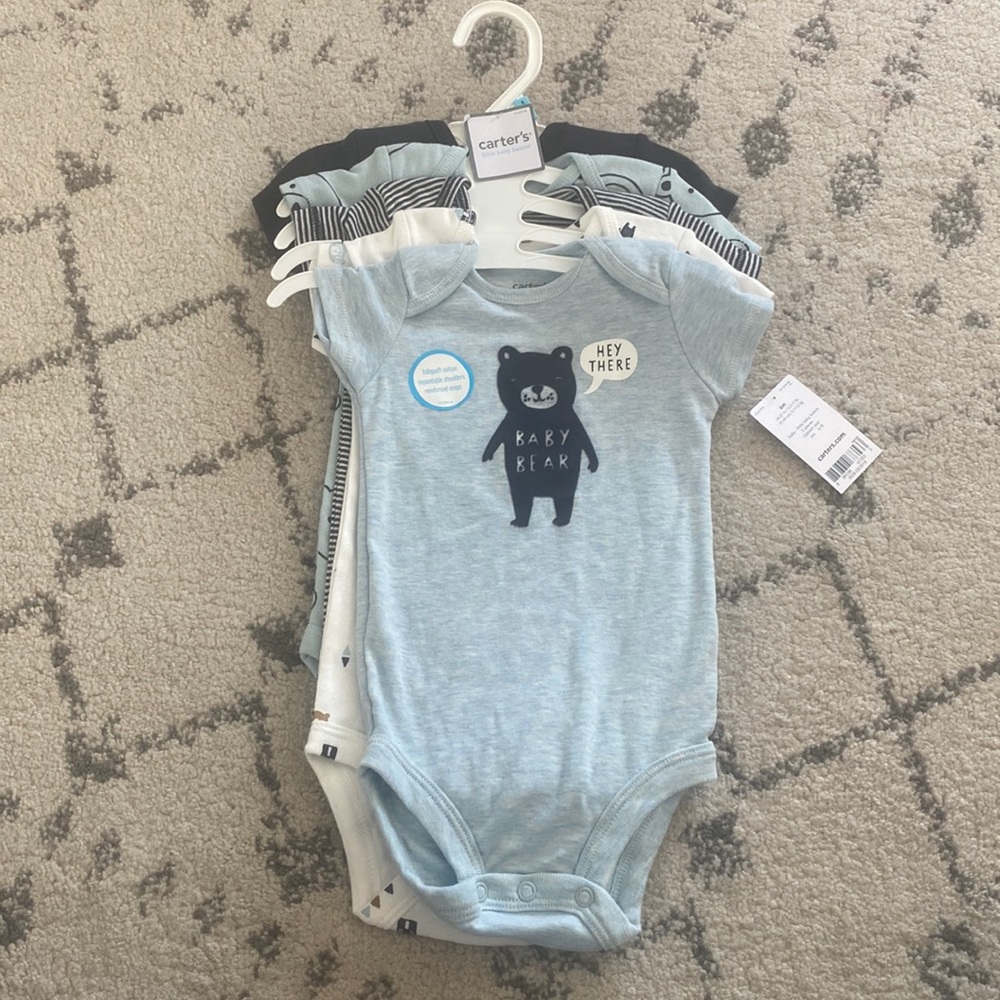 Carters pack of 5 onesies baby bear blue boy short sleeve bundle